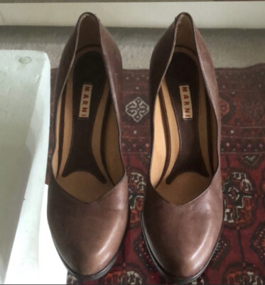 MARNI BROWN LEATHER SHOES WITH GREEN HIGH HEEL SIZE