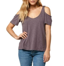 O'Neill KATRINA Grey Slub Knit S/S Cold Shoulder Blouse Top Junior's Shirt