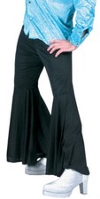 70's Men's Disco Bell Bottom Elastic Waist Pants Groovy Poly Costume Pants