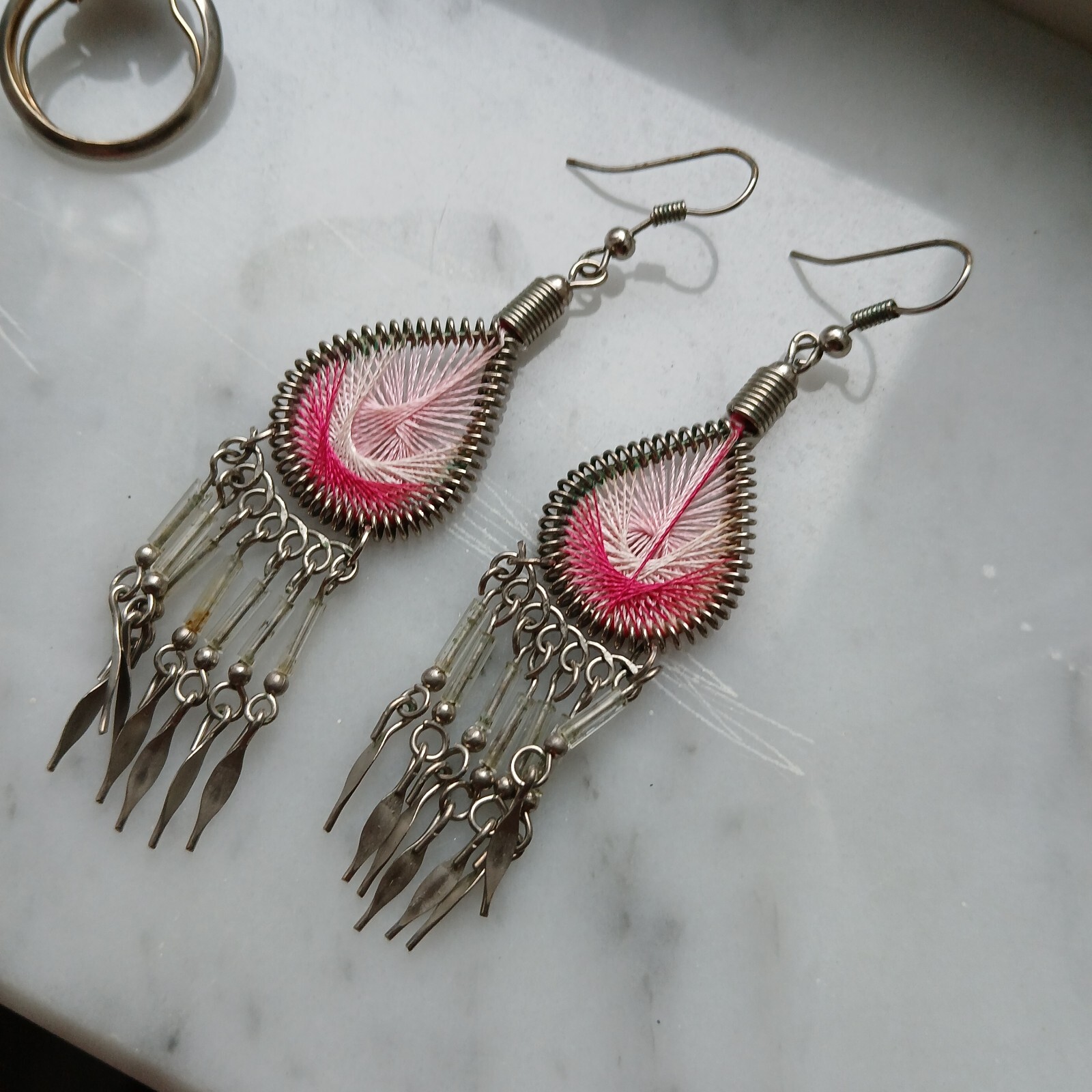 Peruvian Pink Silk Thread Beaded Dangle Earrings … - image 5