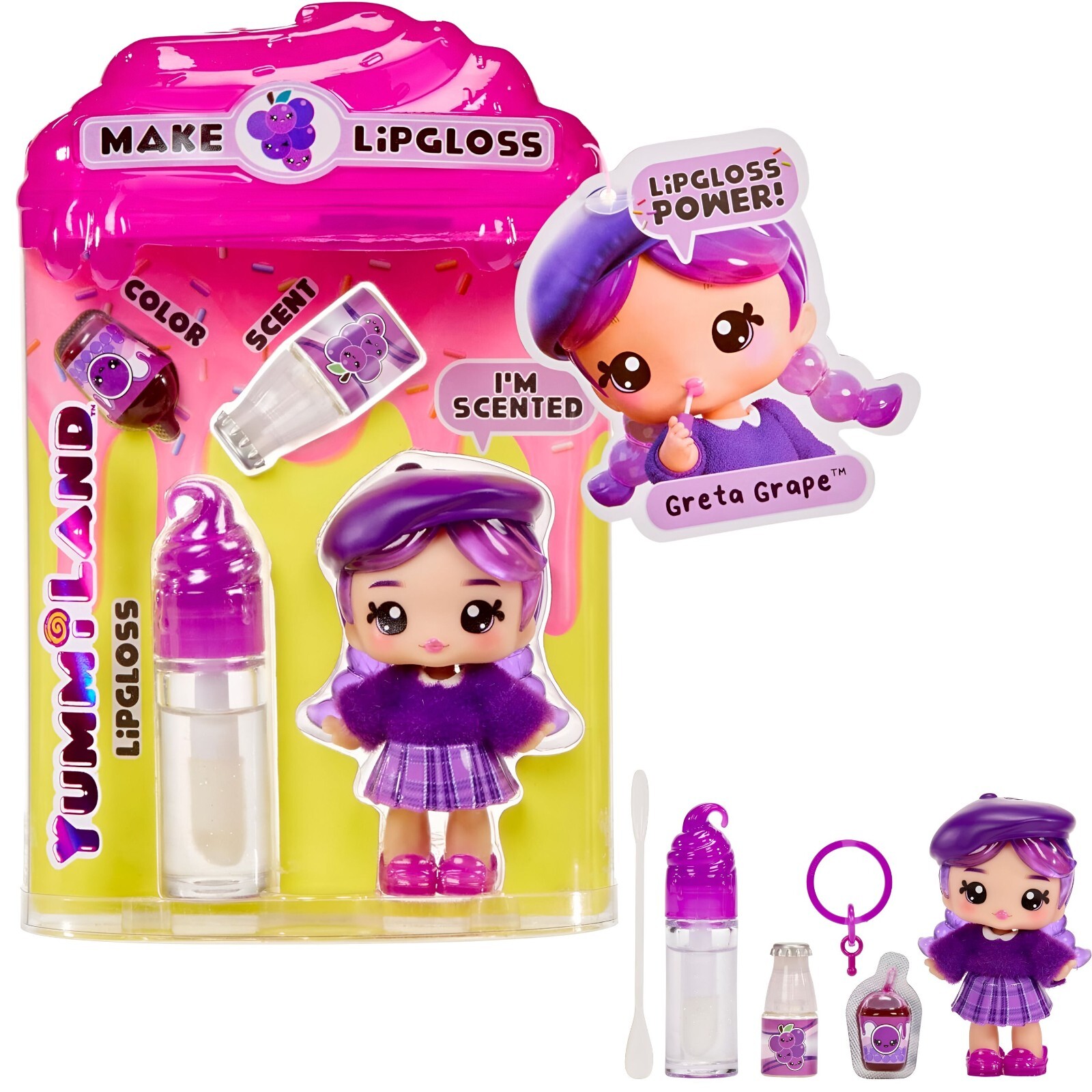 MGA's New Yummiland Lipgloss Toy Doll Greta Grape for Boys and Girls Gift