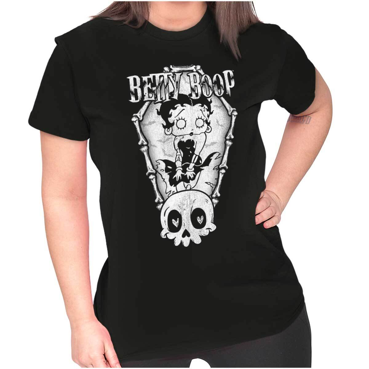 Betty Boop Zombie Halloween Skeleton Coffin Womens Top Junior