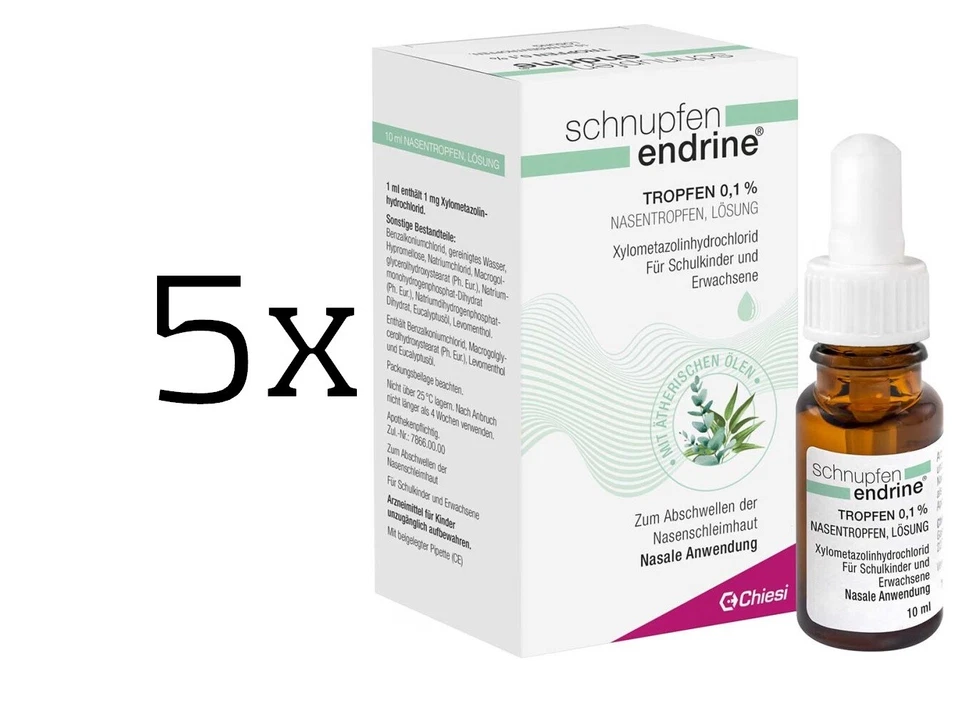 CHIESI GMBH 5x SCHNUPFEN ENDRINE 0,1% Nasentropfen Tropfen 10 ml PZN 03925069