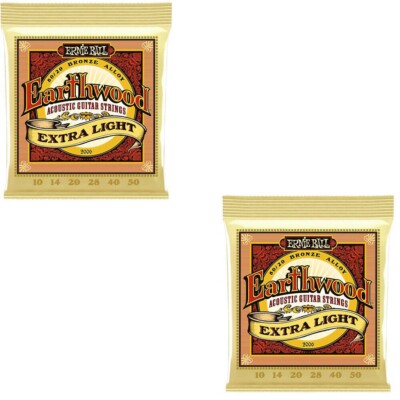 Ernie Ball Guitar Strings 2 Sets Acoustic Earthwood Extra Light 10-50 2006