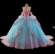 Princess Blue Quinceanera Dresses Off the Shoulder Sweet 15 16 Ball Gowns