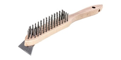 LESSMANN Drahtbürste mit Schaber Länge 290 mm 0,35 mm Stahldraht glatt 4-reihig