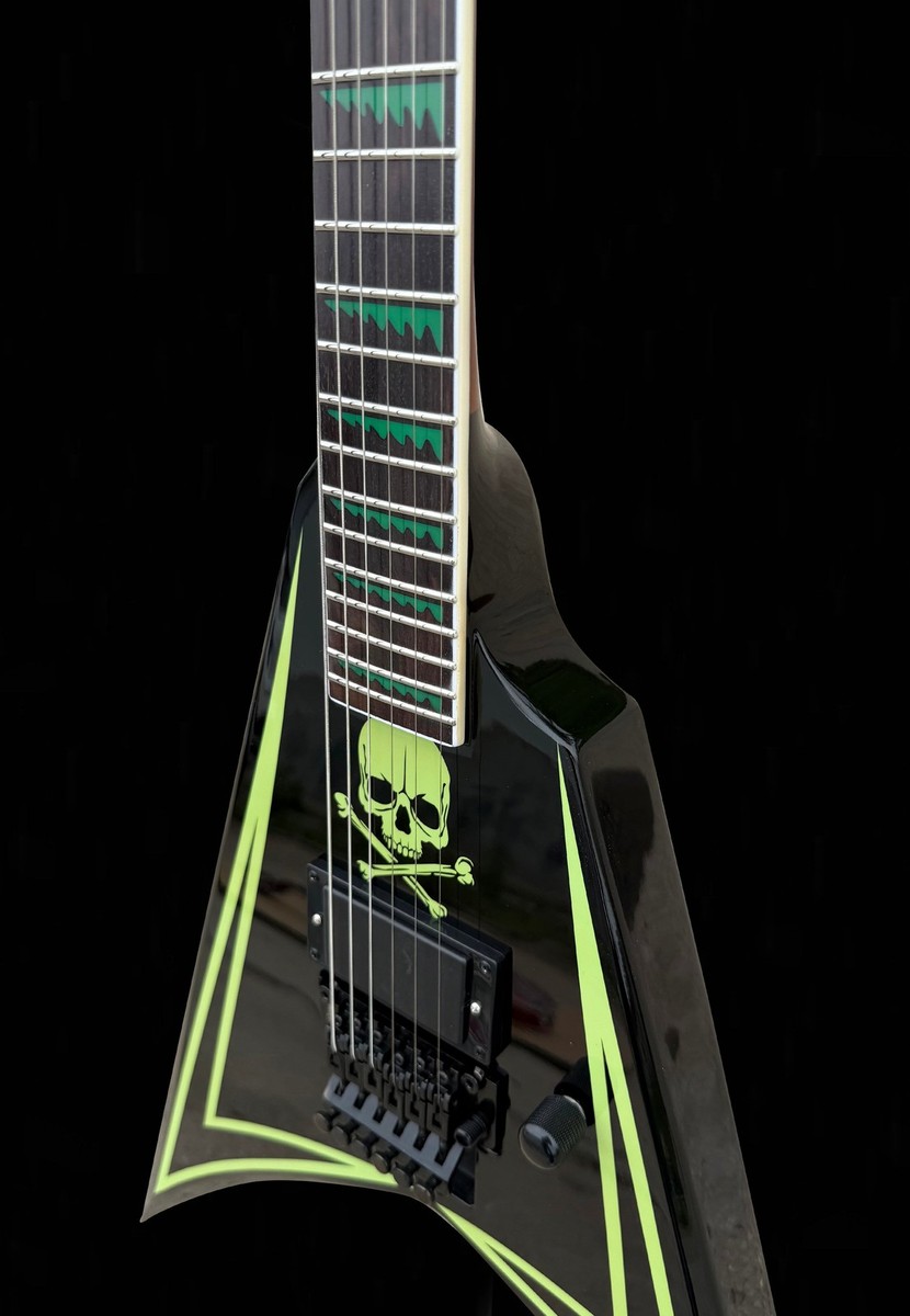 New Firefly FFVX Electric Guitar Black Neon Green with Skull and