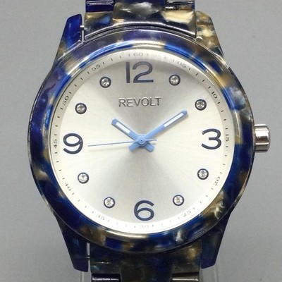 Revolt Womens Watch 39mm Blue Pearlized Silver Dial RT40069-L New Battery 6.75''