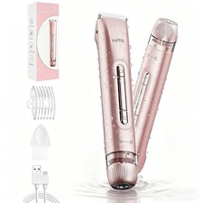 Bikini Trimmer for Women, 2 in 1 Dual Head Shaver IPX7 Waterproof Pink