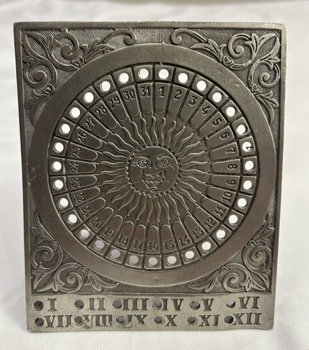 Vintage Block Zinn Pewter Perpetual Calendar Sun Zodiac German Collectable*MINT*