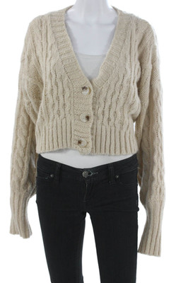 Emory Park Women Beige V-Neck Long Sleeve Cardigan Sweater Size M