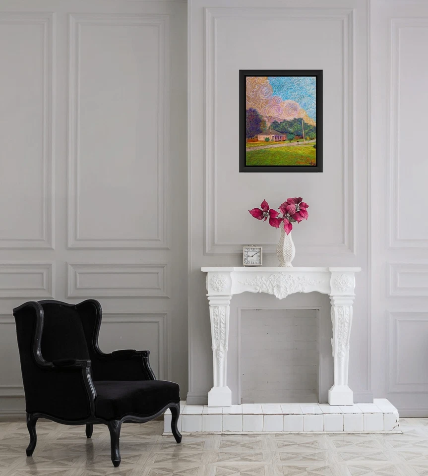 Pintura al óleo original enmarcada My Front Yard 16x20 sobre vidrio acrílico Monet Van Gogh Foto 3 de 3