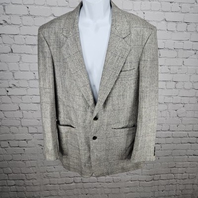 John Henry Beige Herringbone Weave 2 Button Ventless Notch Blazer Sport Coat 40R