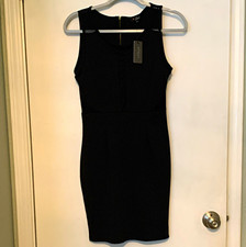 GUESS Women’s M Black Bodycon Scoop Neck Sheer Mesh Sleeveless mini Dress Zip