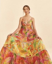 NEW W/ TAGS FARM RIO Mixed Painted Birds Maxi Dress Small Multi Pink MSRP $235