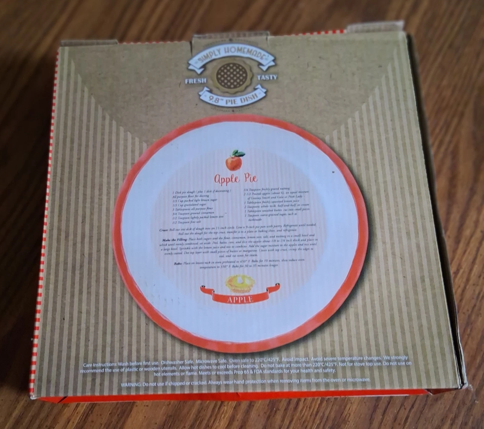 VTG Simply Homemade APPLE PIE PLATE 9.8" Ceramic Oven Baking Dish + Recipe