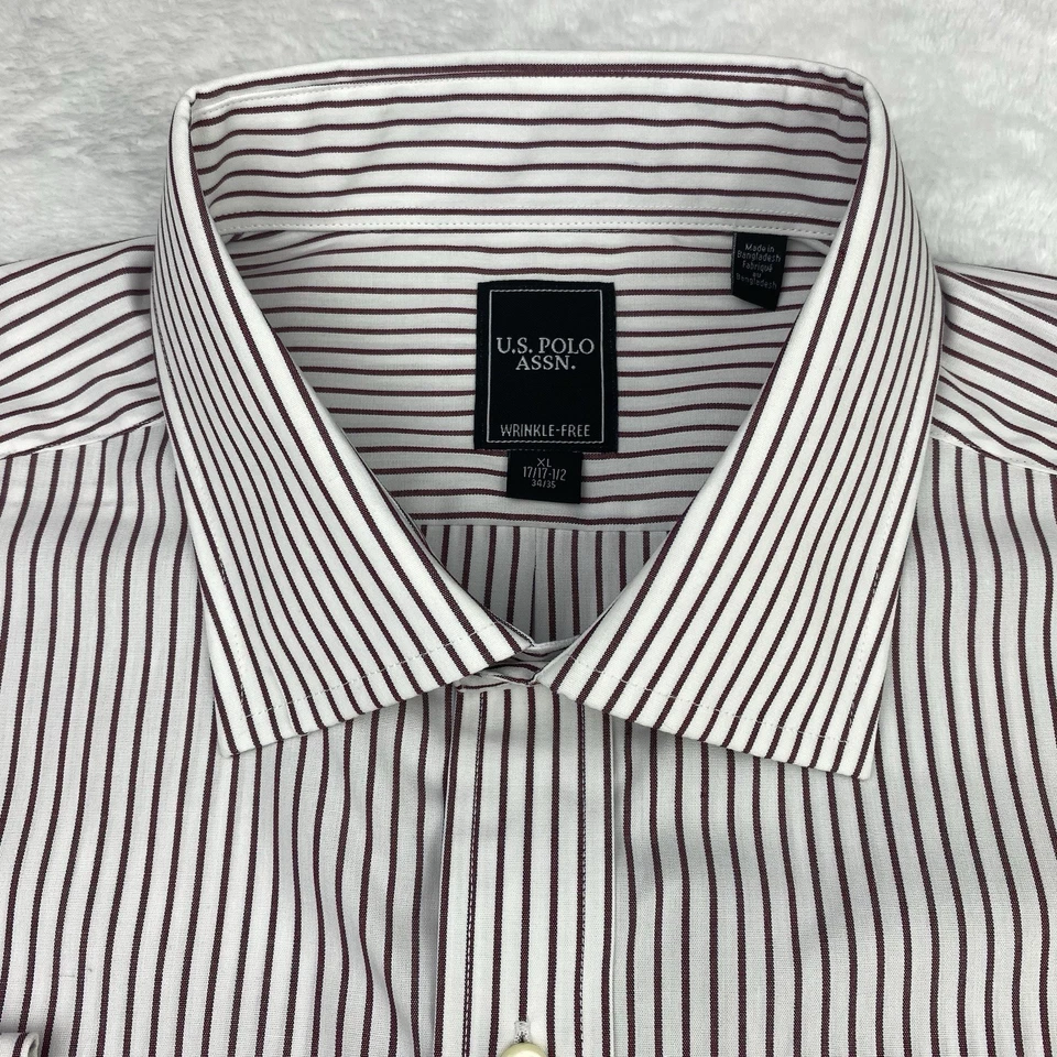 U.S. Polo Assn. Camisa de vestir para hombre 17,5-34/35 blanca con rayas borgoña ¡NUEVA CON ETIQUETAS! Foto 3 de 4