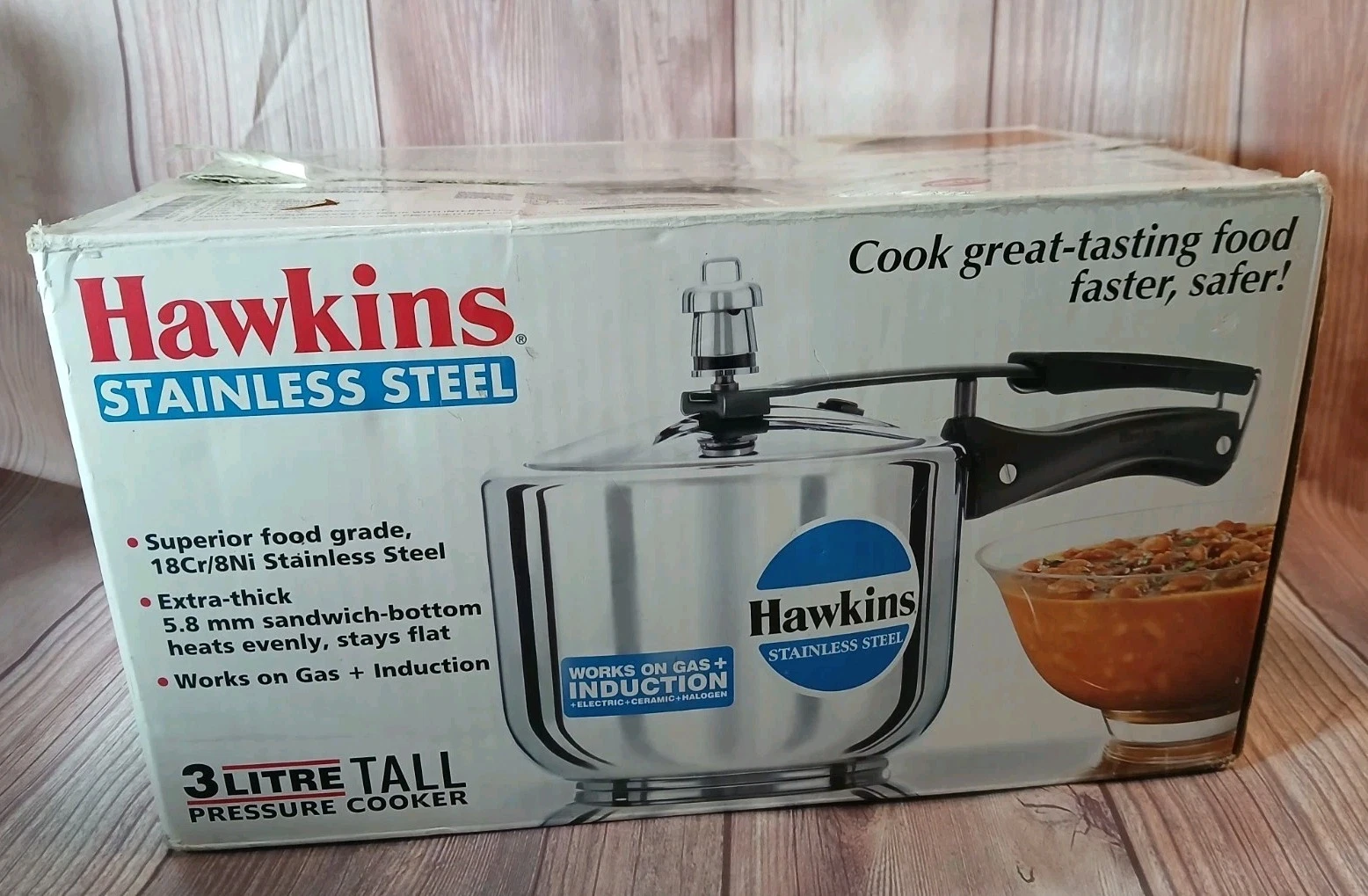 Hawkins Stainless Steel 3 Litre TALL Pressure Cooker NEW Open Box Gas/Induction
