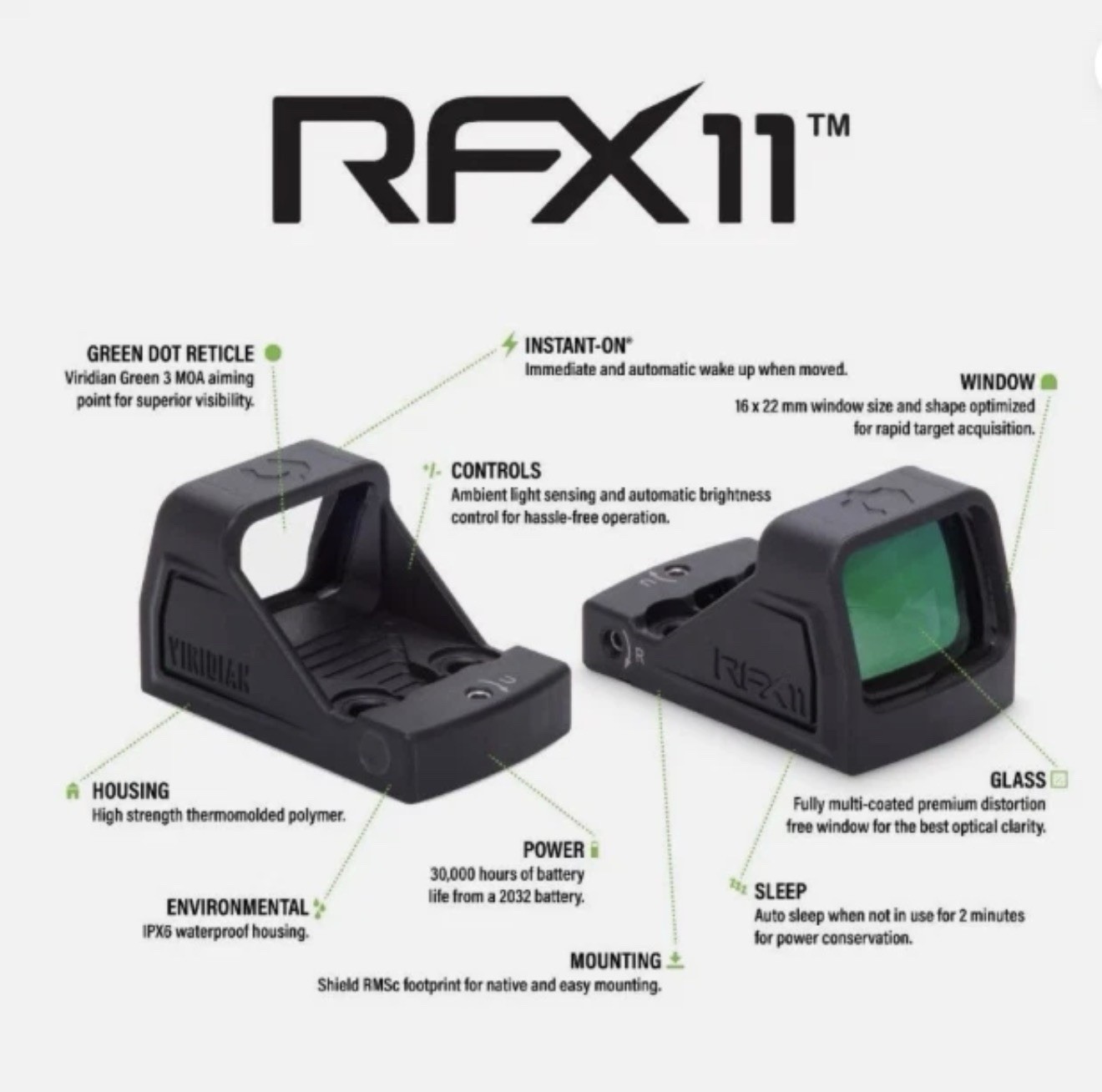 Viridian RFX11 Green 3 MOA Open Reflex Sight - Black - 981-0054