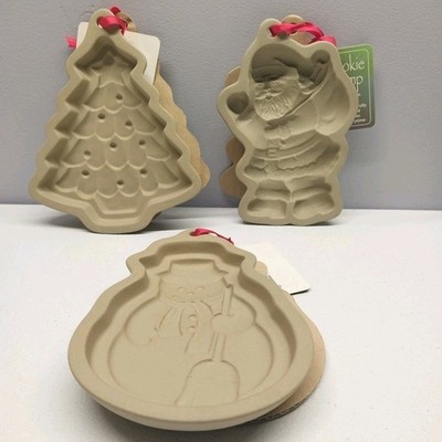 Ceramic Christmas Cookie Stamp Set Santa Snowman Tree Holiday Baking NWT