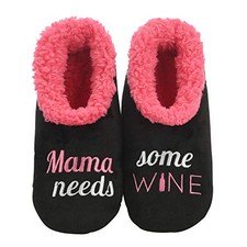 Snoozies Pairables Sherpa-lined Slipper Socks - Small, Mama Needs Some Wine