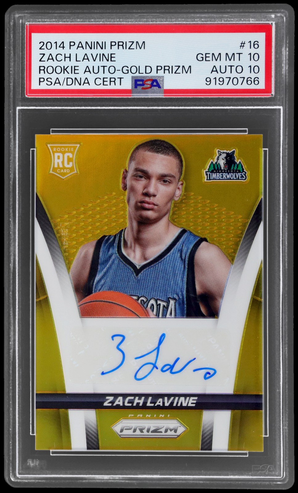 2014-15 Panini Prizm Zach Lavine #16 PSA 10 RC AUTO Rookie Autograph Gold Prizm