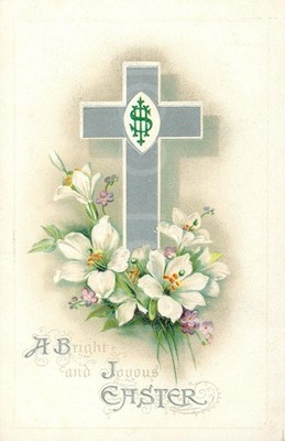 Alte Postkarte Gruß 1913 Osterkreuz Lilien B.B. London Deutschland