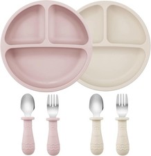 6 Pack Toddler Plates and Utensils Set, 2 Pack Silicone Baby Plates with Suction