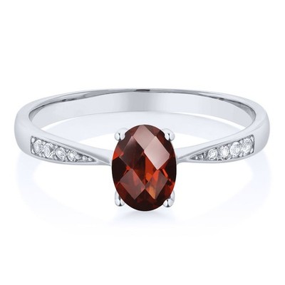 10K White Gold Gemstone Birthstone and White Diamond Womens Engagement Ring