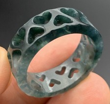 Video Certified Green A Jadeite Jade Heart Round Circle Ring NO. 9  420076