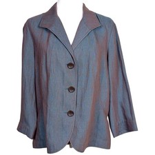 Lafayette 148 100 Linen Blazer Size 14 Iridescent Blue 3/4 Sleeve Jacket