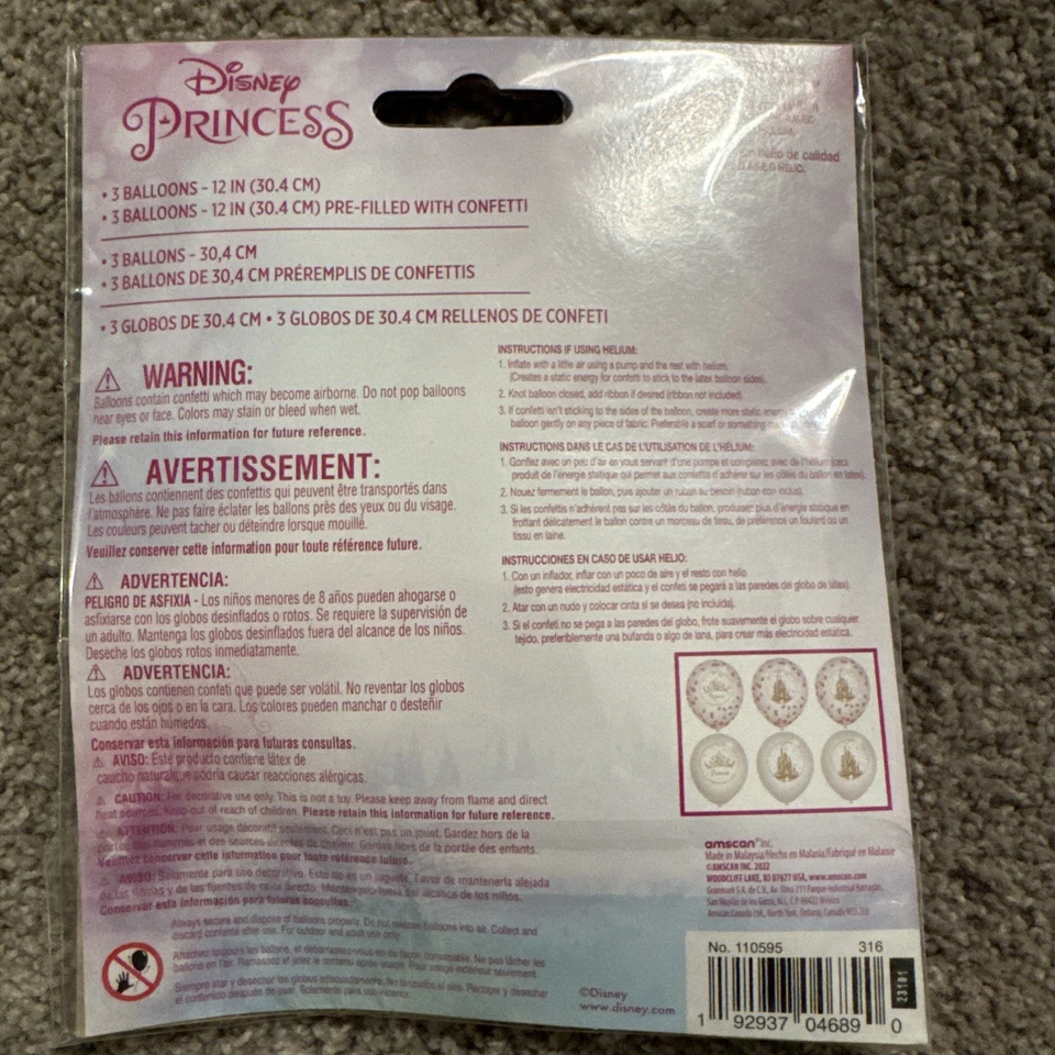 Globos transparentes de confeti de látex para fiesta de princesa Disney - Paquete de 6 de 12" Foto 2 de 2