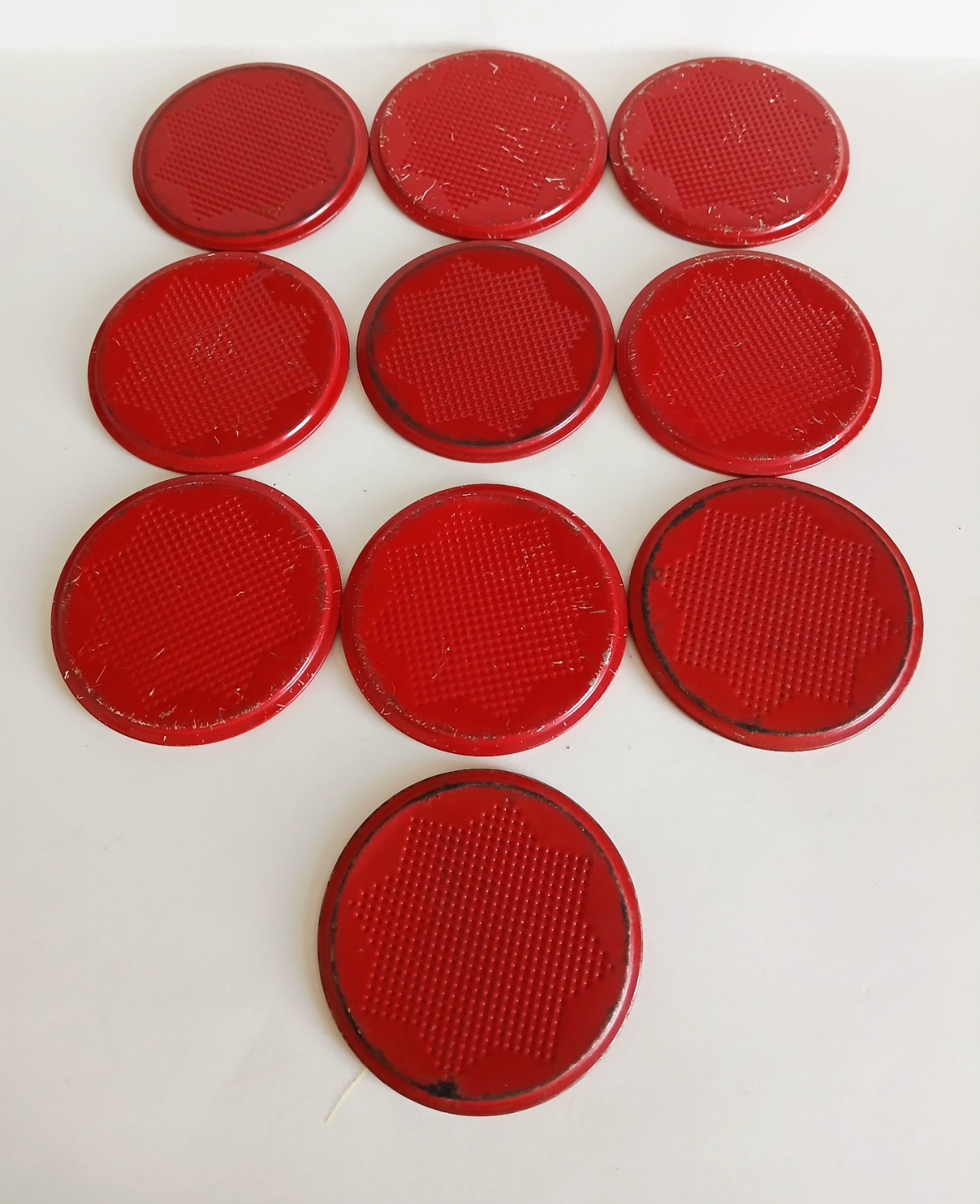 Set Of 9 Vintage Metal Kitty Drink Coasters + 1 Scottie Dog 1950's Tin Litho