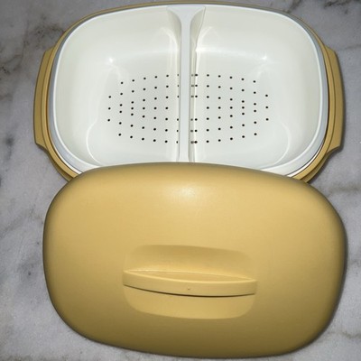 Vtg Tupperware Harvest Gold 4 Piece Vegetable Rice Strainer Steamer 1273 -1275