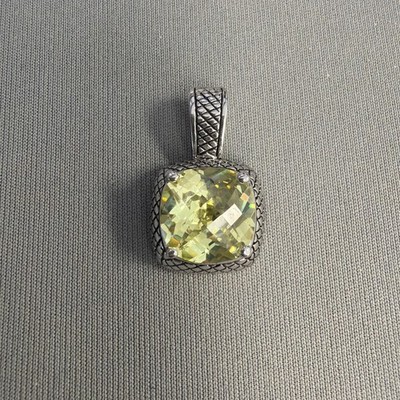 PREMIER DESIGN SILVER TONE FACETED AB LIME GREEN RHINESTONE PENDANT