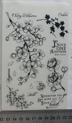 CHERRY BLOSSOM & WORDS - 14 Clear Photopolymer STAMPS Flourishes SBox2H