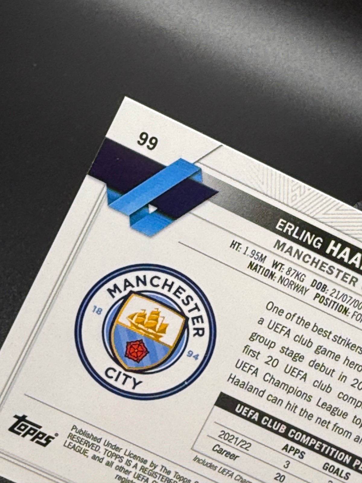 Erling Haaland 2022-23 Topps Chrome UEFA CC #99 Manchester City NM-MT view 7