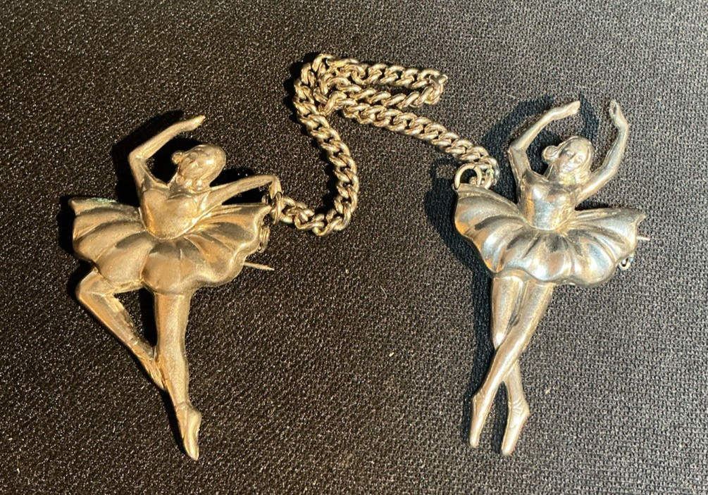 Vintage 1940s Signed Coro Metal Ballerina Lady Dancer Sweater Clip Pin Brooch