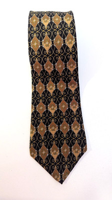 Courreges Homme Men's Black & Gold Print Silk Tie. Made in the USA