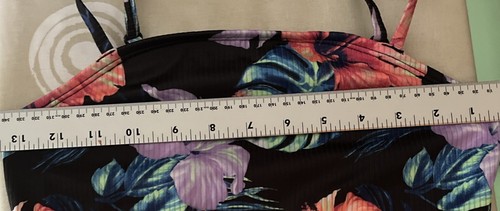 Justice Girls 1 Piece Swimsuit Black Colorful Floral Ribbed Lined Logo 12/14 - Picture 4 of 7