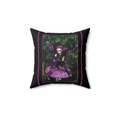 Purple Pixie girl fairy on a mushroom Spun Polyester Square Pillow