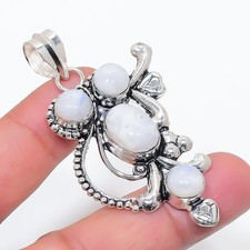Natural Rainbow Moonstone Gemstone 925 Sterling Silver Pendant Size 2.5"