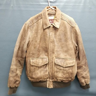 Vintage Wilsons Brown Leather Map Lined Aviator Bomber Jacket Men's Large