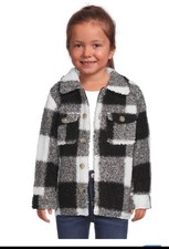 Wonder Nation Girl's Plaid Sherpa Jacket Black White Sz Large 10-12 1708