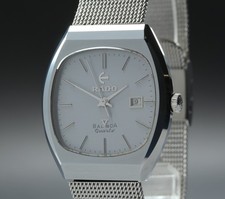 Vintage 80's RADO Balboa V Qz K161 Tungsten Silver 32mm Men Watch Genuine Brace