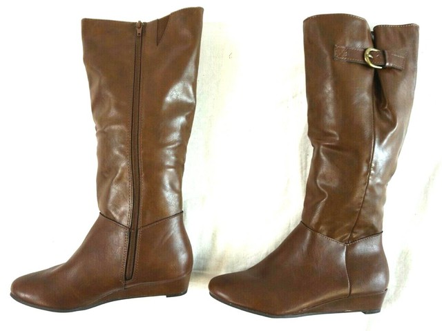 cognac mid calf boots
