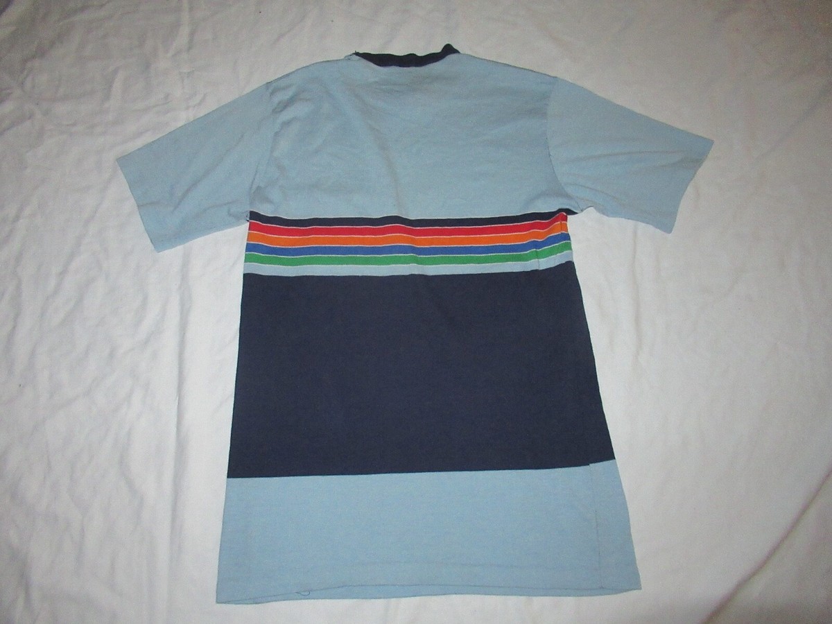 VINTAGE 70s STRIPE T-SHIRT M BLUE POCKET TEE SURFING 60s HAWAII