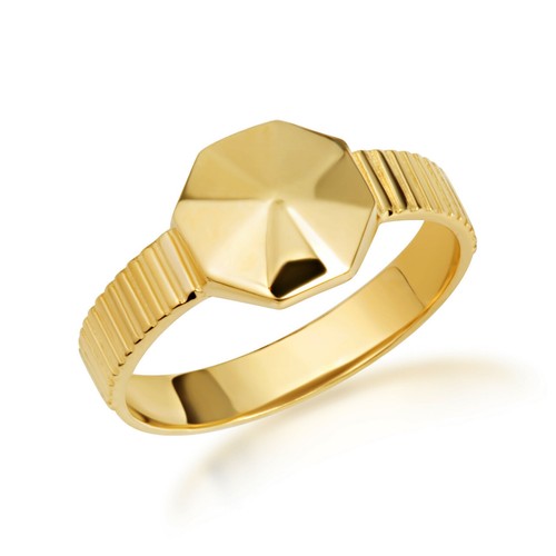 Gold Geometric Striped Band Ring (Available in Yellow/Rose/White Gold) - Picture 5 of 5