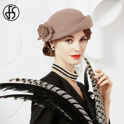 Pillbox Hat Wool Felt Beret Fascinator Hats Flower Cocktail 