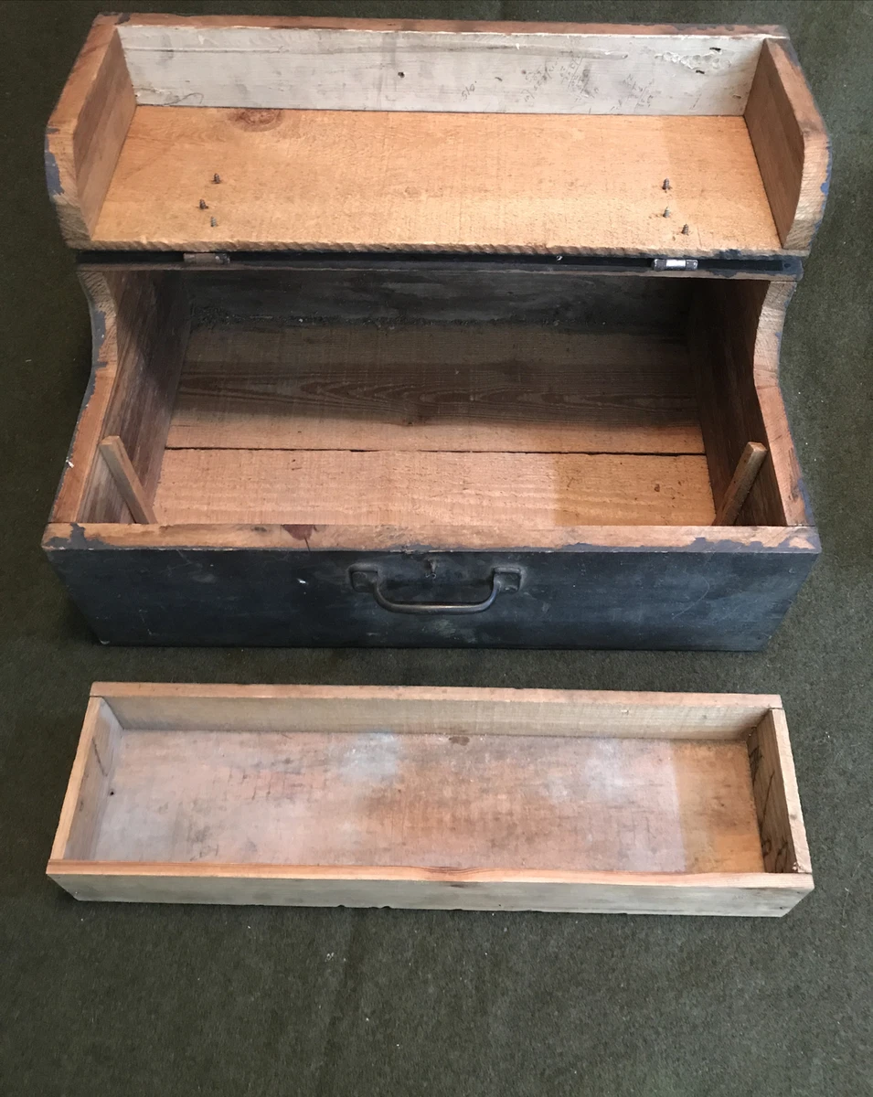 Antique Primitive Vintage Wood Tool Box Handmade Carpenters.